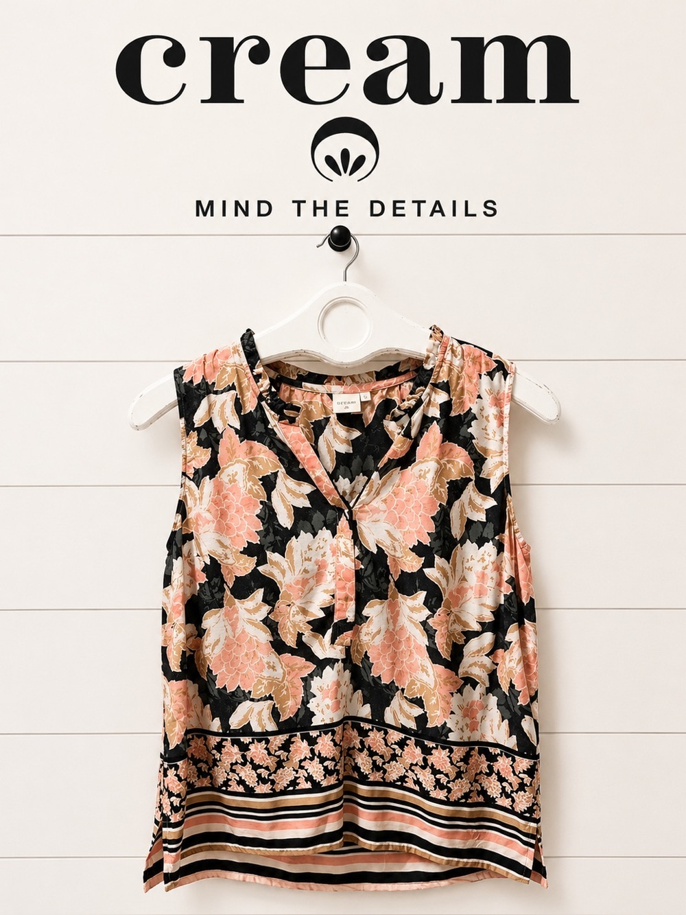 CREAM Floral Sleeveless Blouse Pink Beige Black size 42